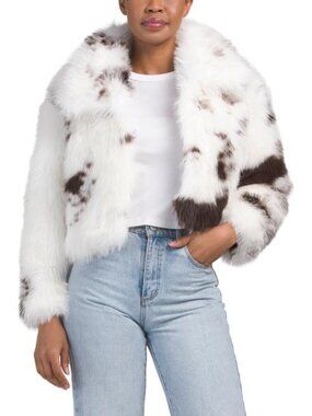 NVLT Cropped Faux Fur Coat With Oversized Collar